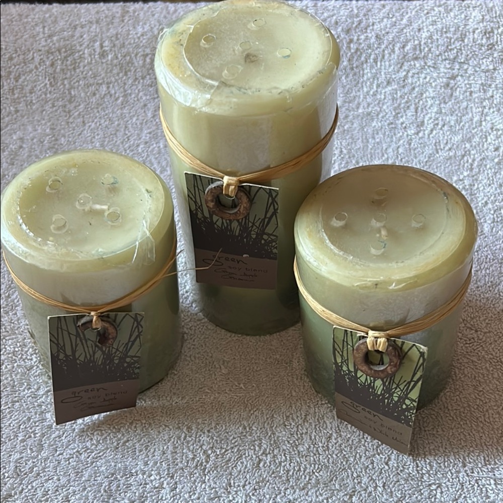 Green Scented candle Trio. green Apple and cucumber melon scents